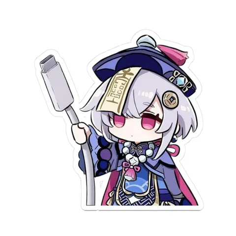 Chibi Qiqi Unplugs Charger — Kiss-Cut sticker