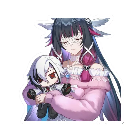 Columbina and Arlecchino Holding Plush Doll — Kiss-Cut sticker